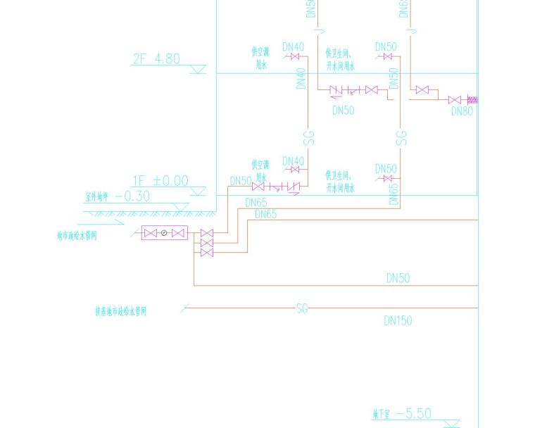 长兴商务楼给排水施工图-给水管道系统图