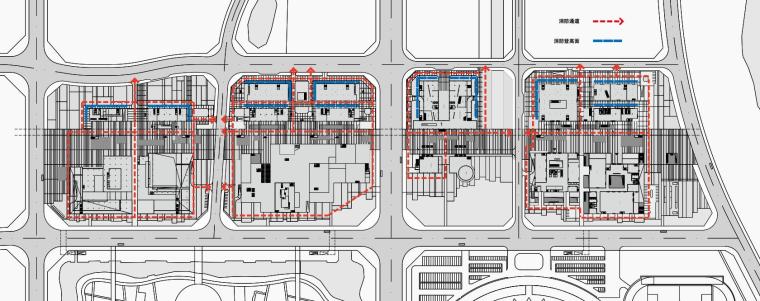 [广东]佛山某公共商业文化综合体建筑方案文本（PDF+CAD+JPG+181页）-消防流线分析