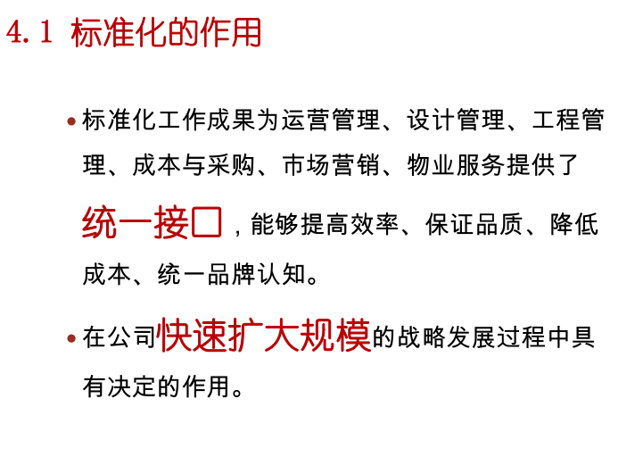 知名地产地产开发设计管理综合培训教程（130页）-标准化作用