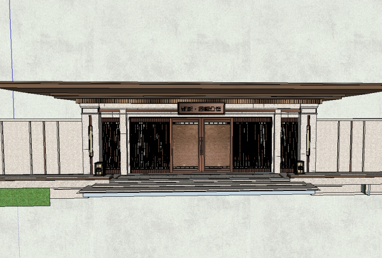 入口大门su模型资料下载- 新城金越公馆入口大门模型设计（新中式风格）