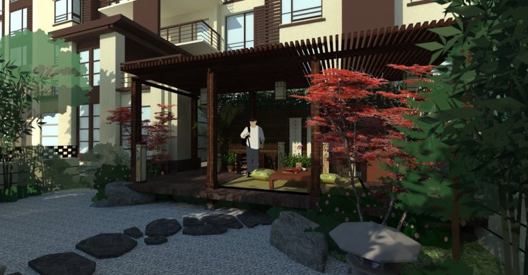 9套日式庭院su模型+cad施工图5套节点日式枯山水庭院-2.2