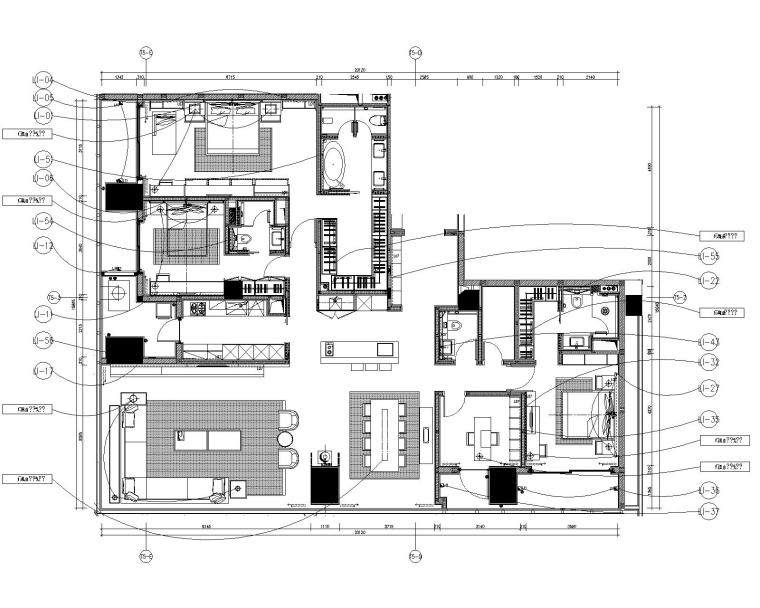 SCDA如恩|知名地产公寓样板间D户型施工图+效果图+物料表-D1户型平面灯光布置图