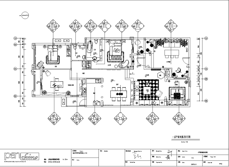 武汉知名地产西半岛A3-201样板房室内设计施工图-平面布置及索引图