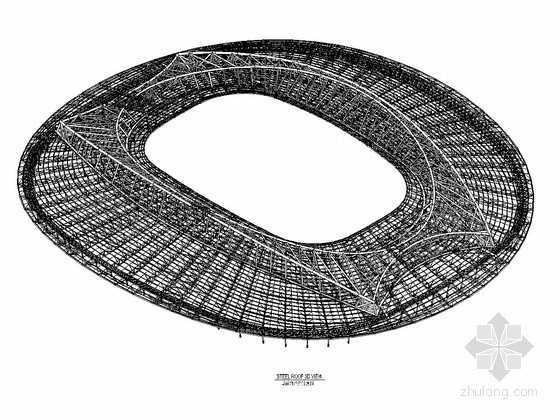 屋面网架轴测图资料下载-[北非]钢桁架结构大型体育馆屋面结构施工图（国外设计院设计 中英文互译图纸）
