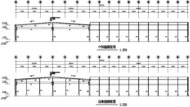 上海工程建筑装修资料下载-上海105mX96m门式刚架钢结构工程施工图（CAD，10张）