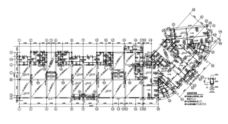 六层办公楼底框结构施工图（CAD，16张）-顶层结构平面图