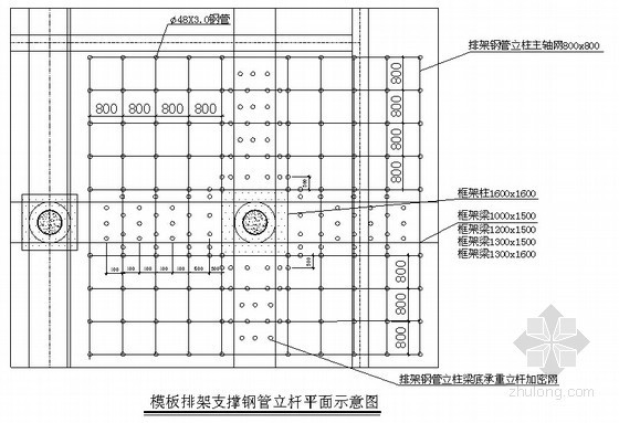 [上海]变电站工程地下结构模板排架专项施工方案（逆作法）-模板排架设置示意图 