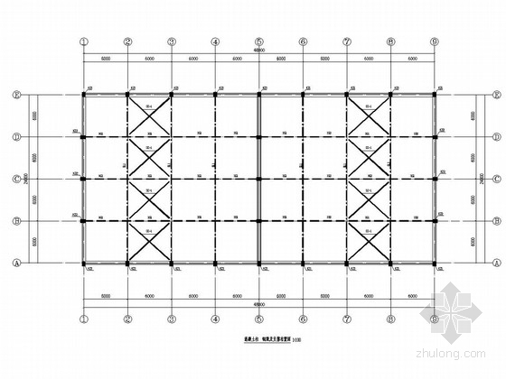 单层排架结构平房仓结构施工图-钢梁及支撑布置图 
