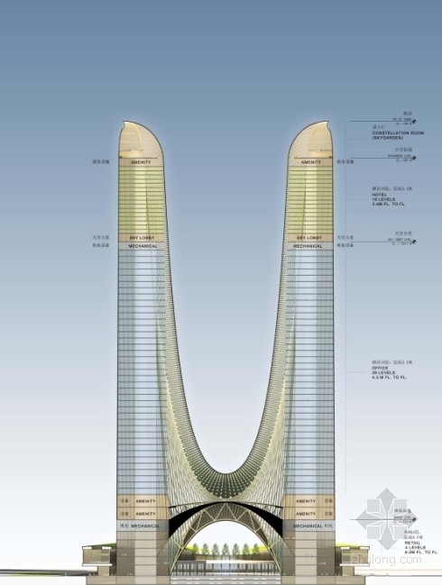 [浙江]超高层商业综合体建筑方案文本（316米、美国知名事务所设计方案）-剖面图