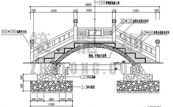 园林拱桥施工资料下载-园林小品-小拱桥施工详图