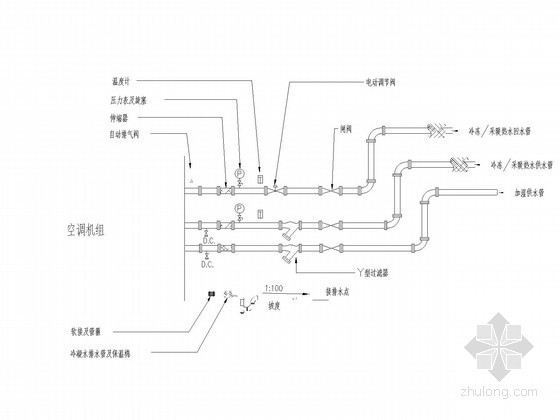 [广州]医院呼吸监护中心空调设计方案图纸-空调机组管道连接大样图 