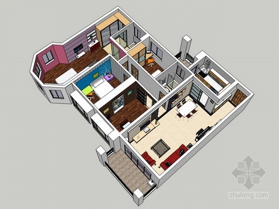 室内家装sketchup模型下载-室内家装顶视图 