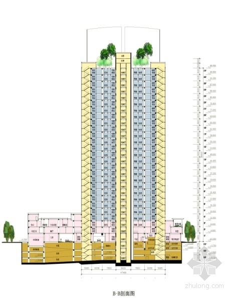 [上海]27层玻璃幕墙办公楼建筑设计方案文本（含cad ppt）-办公楼剖面图