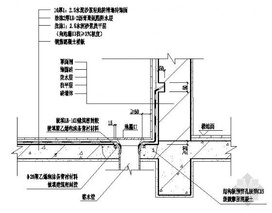 露天阳台的地漏的安装资料下载-阳台地漏口构造(广东省标DBJ15-19-97)