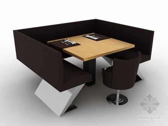 组合桌椅su资料下载-卡座桌椅组合3d模型下载