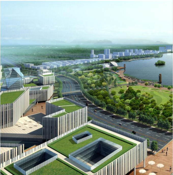 [浙江]“一轴一湖”城市设计之滨海环湖设计方案-效果图