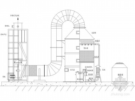 某电子厂房净化空调设计图纸-废气处理塔流程图 