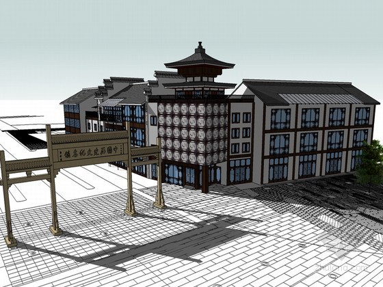 江南古镇建筑资料下载-古镇建筑SketchUp模型下载