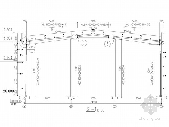 门CAD加工图资料下载-24米跨门式刚架茶叶加工厂房结构施工图