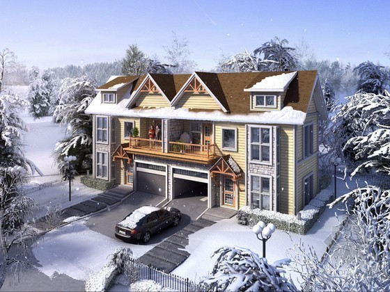 室外3d别墅模型资料下载-雪景别墅3D模型下载