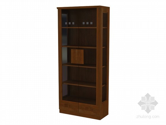 中式书架su资料下载-古朴中式书柜3D模型下载