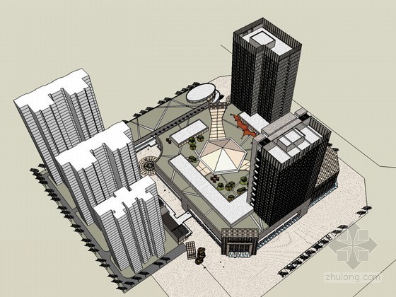 现代酒店模型入口资料下载-现代酒店建筑SketchUp模型下载