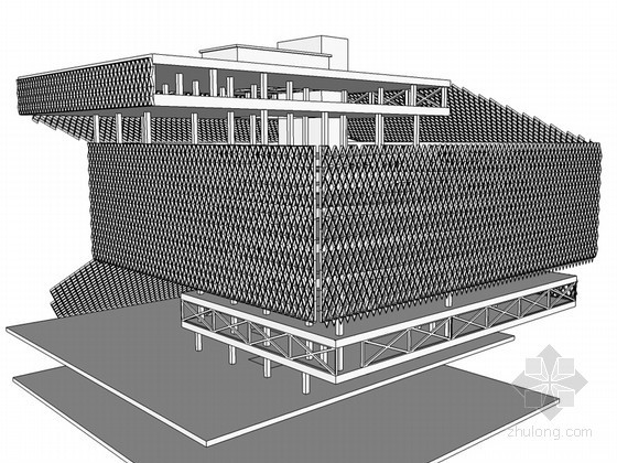 网格状建筑SketchUp模型下载-网格状建筑 