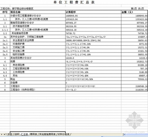 广西建筑工程预算书资料下载-2009年南宁某综合商业楼建筑过程预算书