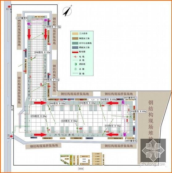 [福建]航站楼工程钢结构施工组织设计（超大跨度网架屋面、452页，丰富图片）-施工主要施工道路布置图