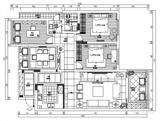 新中式风格的室内装修案例资料下载-[广西]新中式风格三居室室内装修设计施工图（含效果）