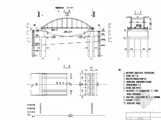 20米景观拱桥施工图资料下载-42.8m细钢系杆拱桥施工图34张（肋式桥台 嵌岩桩）