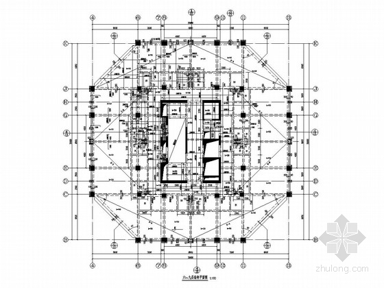 [云南]15层框架核心筒结构业务综合楼结构施工图-六～九层结构平面图 
