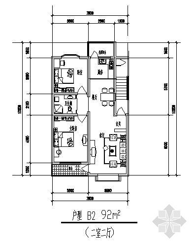100平方米室内装修方案资料下载-二室二厅（92平方米）