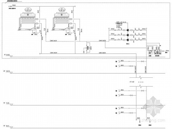 [重庆]200米商业综合楼空调水系统施工图（20万平米，制冷机房，锅炉房）-冷却水系统原理图 