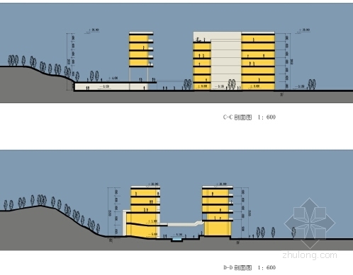 [深圳]大学文科教学楼建筑设计方案文本（结合坡地 设计优秀）-大学文科教学楼建筑设计方案剖面图