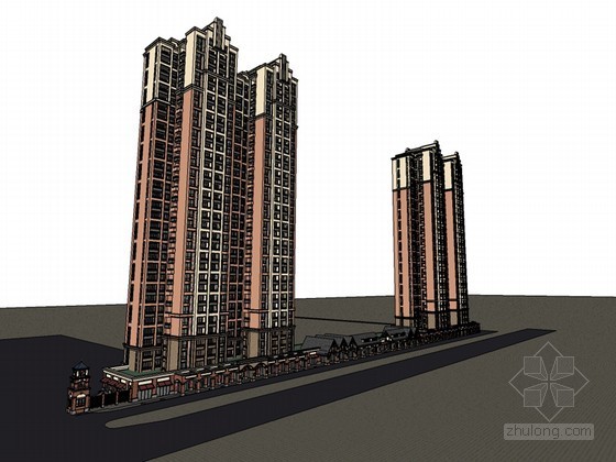 蝶式高层住宅案例资料下载-高层住宅SketchUp模型下载