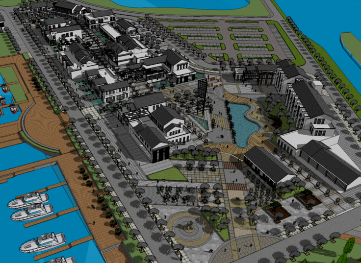 墨西哥码头及湖滨广场资料下载-新中式风格码头及广场SketchUp模型