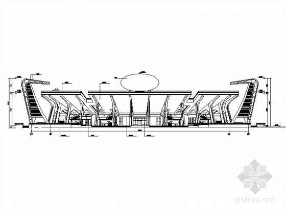 [大连]市级框架结构特级网球场建筑施工图-市级框架结构特级网球场建筑立面图