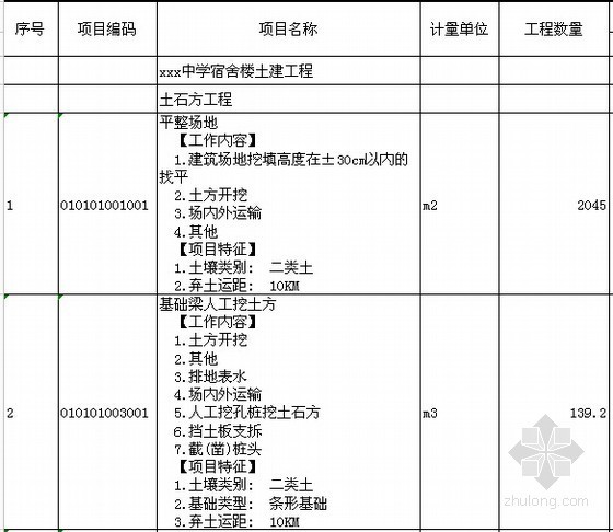 [广东]中学宿舍楼土建工程量清单-分部分项工程量清单与计价表 
