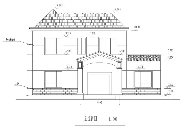 现代风格二层别墅建筑设计文本（包含CAD）-正立面图