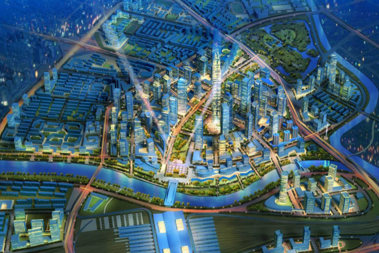 天津市红桥区总体规划设计方案-夜景鸟瞰图