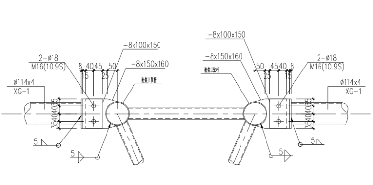 篮球馆屋面桁架结构施工图（CAD、5张）-系杆连接节点