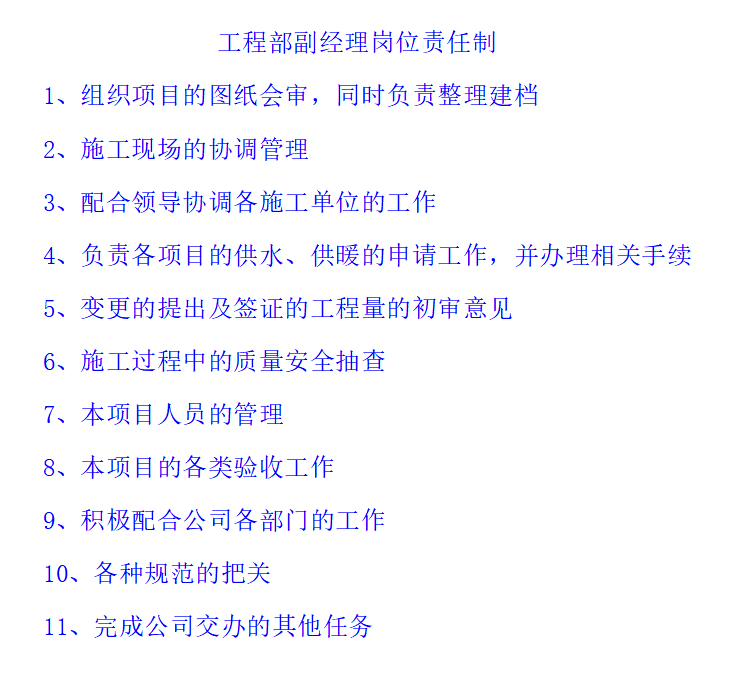 房地产开发有限公司各部门管理规章制度汇编（共119页）-工程部副经理岗位责任制