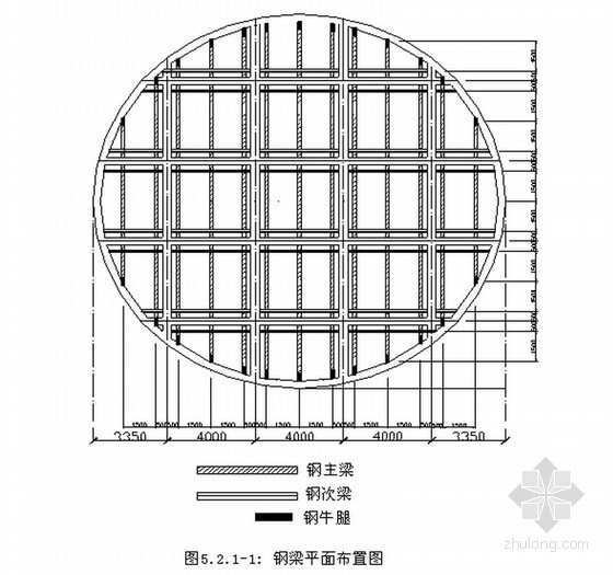 筒仓顶板结构钢梁承重体系施工工法-钢梁平面布置图 