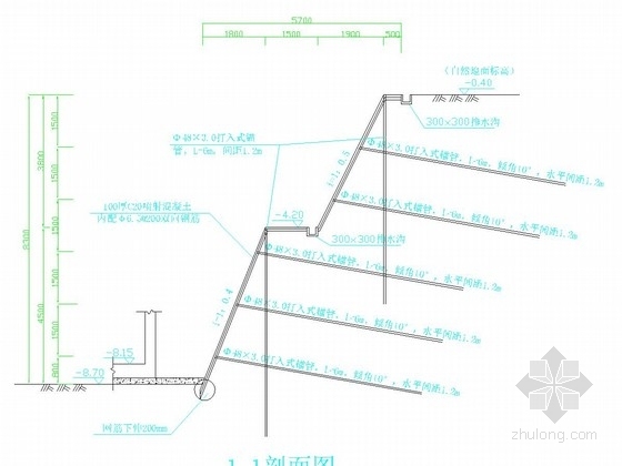 9米沟槽支护设计资料下载-[浙江]9米深基坑土钉墙支护施工图（含设计计算）