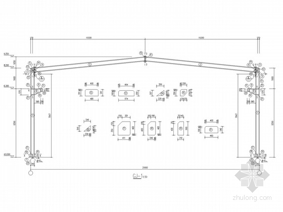 30米跨吊车梁资料下载-带吊车梁21米跨门式刚架厂房结构施工图