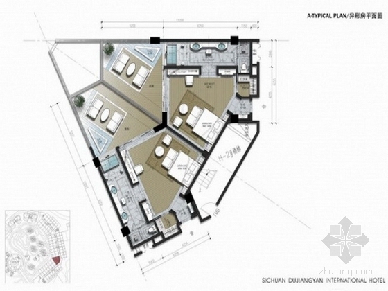 [四川]国际高档豪华设施酒店概念设计图-异形房平面图