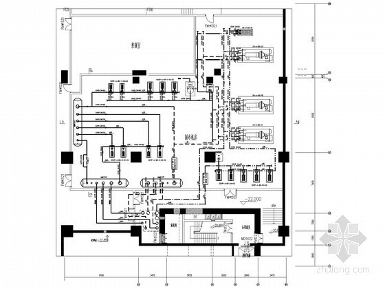 [重庆]200米商业综合楼空调水系统施工图（20万平米，制冷机房，锅炉房）-制冷机房平面图 