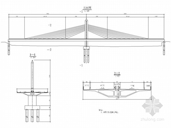 100米独塔单索面资料下载-2x85m多样式斜拉桥初步设计套图（矮塔 单双索面）