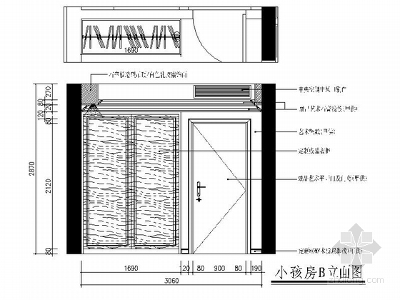 [湖南]时尚简约现代风格三居室室内装修施工图小孩房立面图